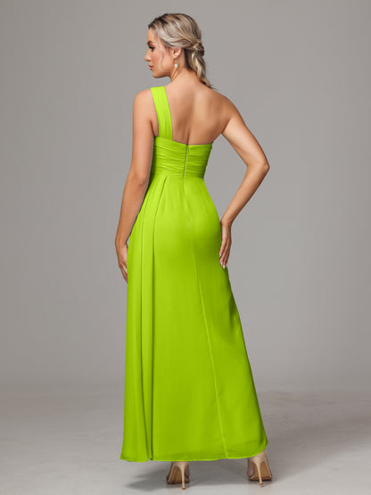 One Shoulder Floor Length Chiffon Bridesmaid Dress