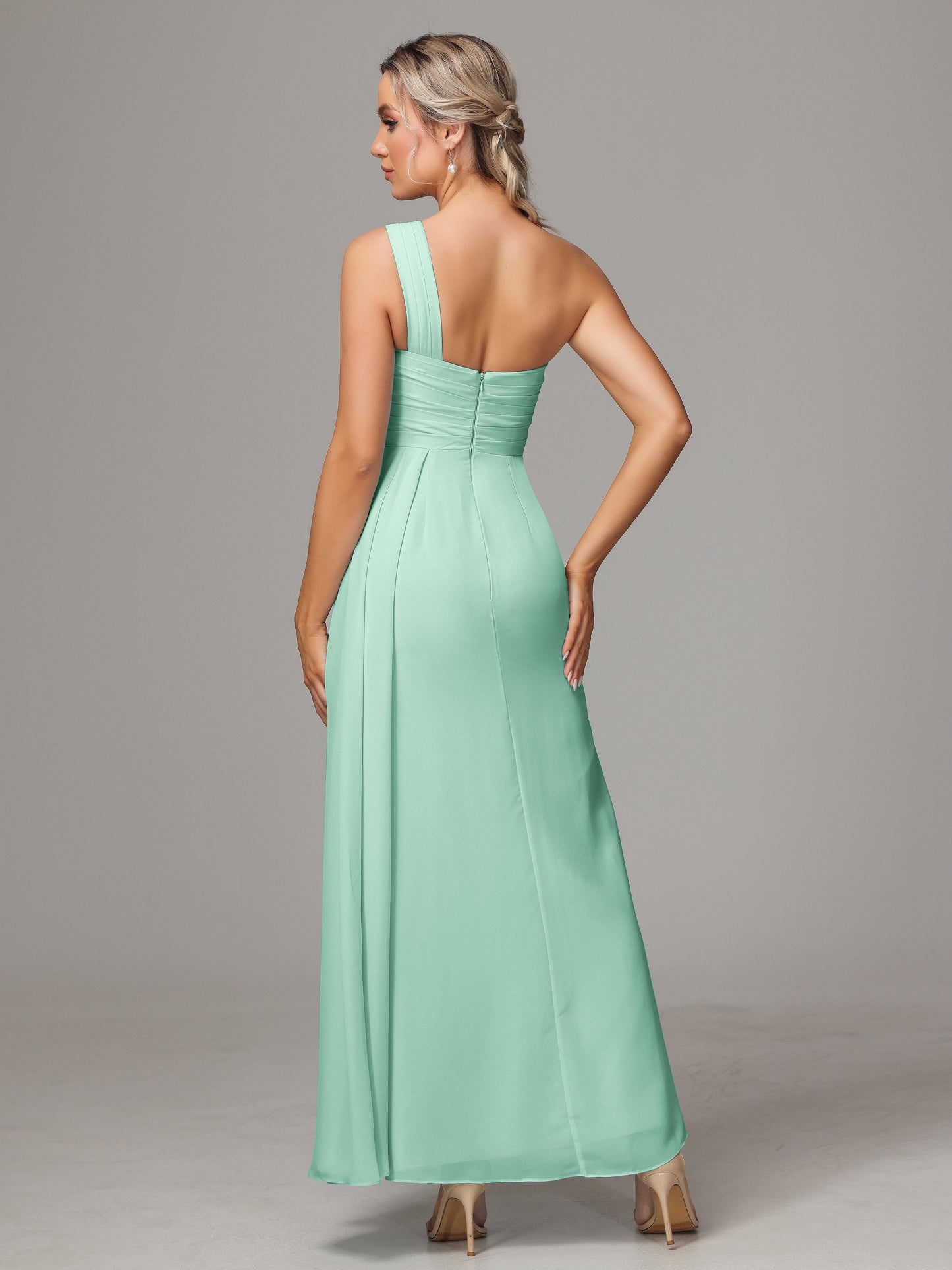One Shoulder Floor Length Chiffon Bridesmaid Dress