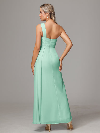 One Shoulder Floor Length Chiffon Bridesmaid Dress