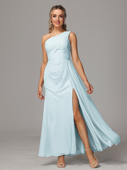 One Shoulder Floor Length Chiffon Bridesmaid Dress