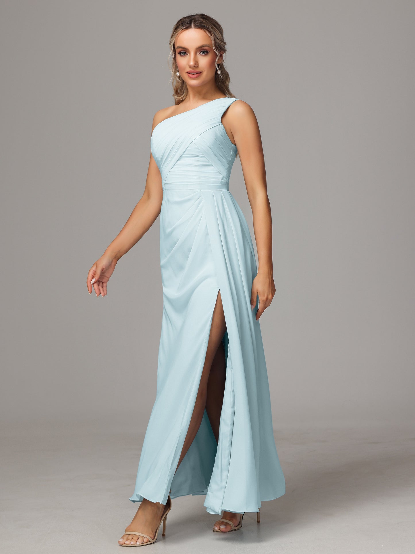 One Shoulder Floor Length Chiffon Bridesmaid Dress