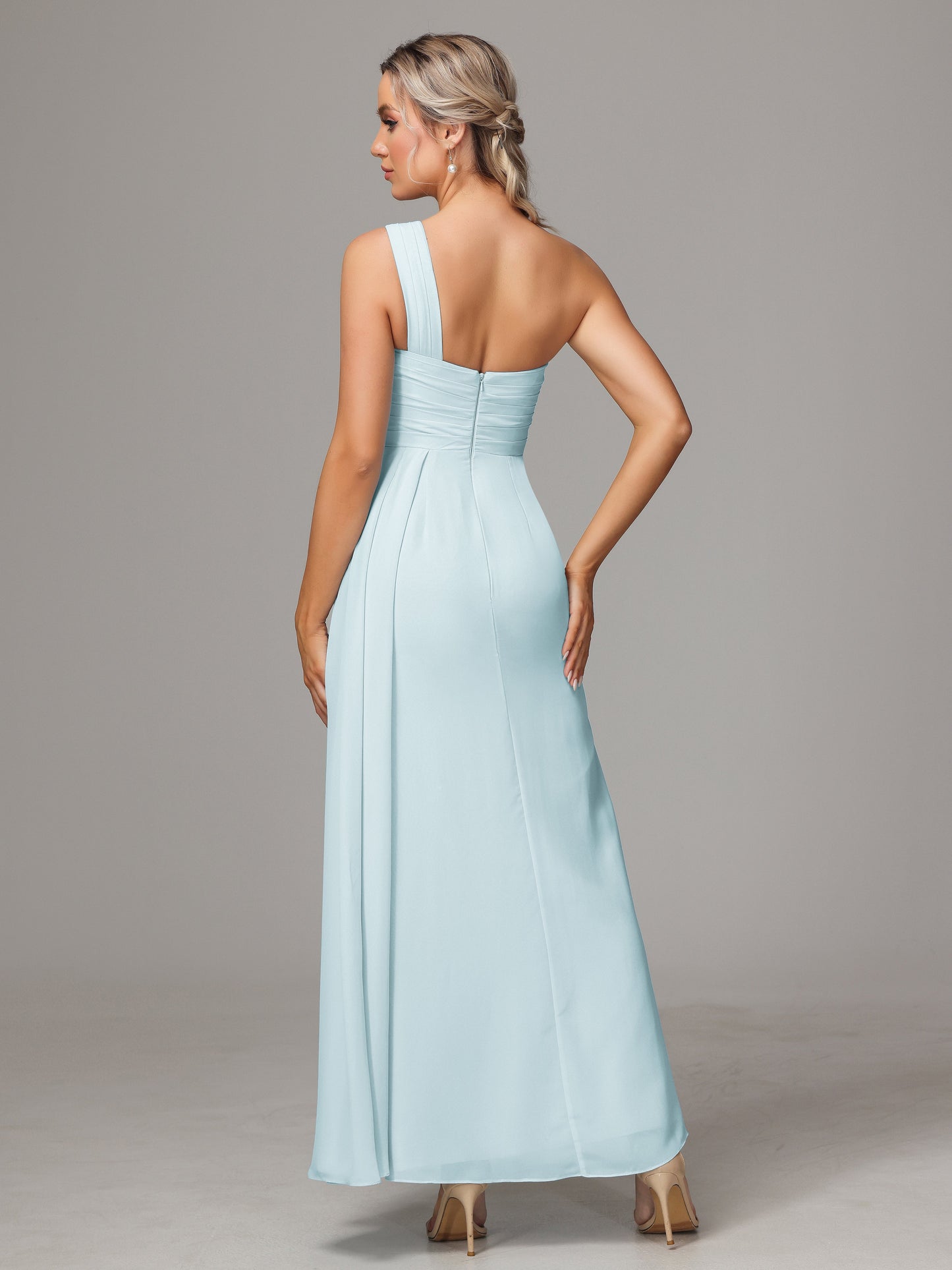 One Shoulder Floor Length Chiffon Bridesmaid Dress