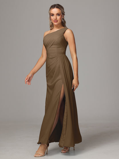 One Shoulder Floor Length Chiffon Bridesmaid Dress