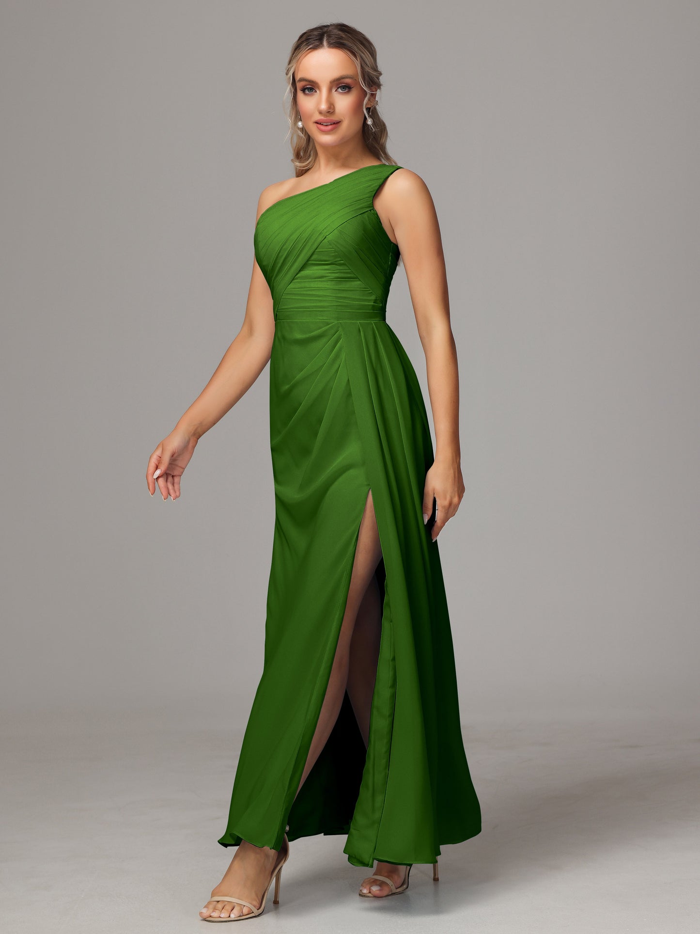 One Shoulder Floor Length Chiffon Bridesmaid Dress