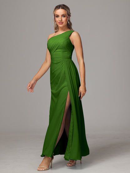 One Shoulder Floor Length Chiffon Bridesmaid Dress