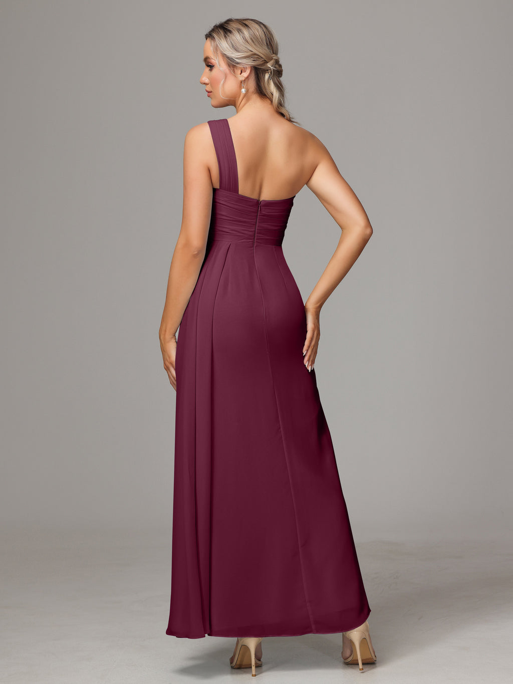 One Shoulder Floor Length Chiffon Bridesmaid Dress