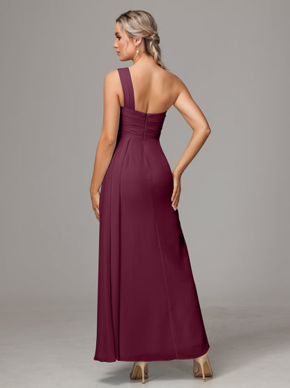 One Shoulder Floor Length Chiffon Bridesmaid Dress