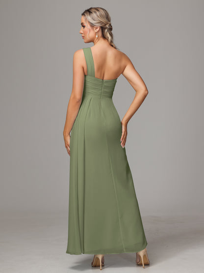 One Shoulder Floor Length Chiffon Bridesmaid Dress