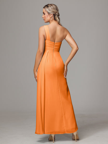 One Shoulder Floor Length Chiffon Bridesmaid Dress