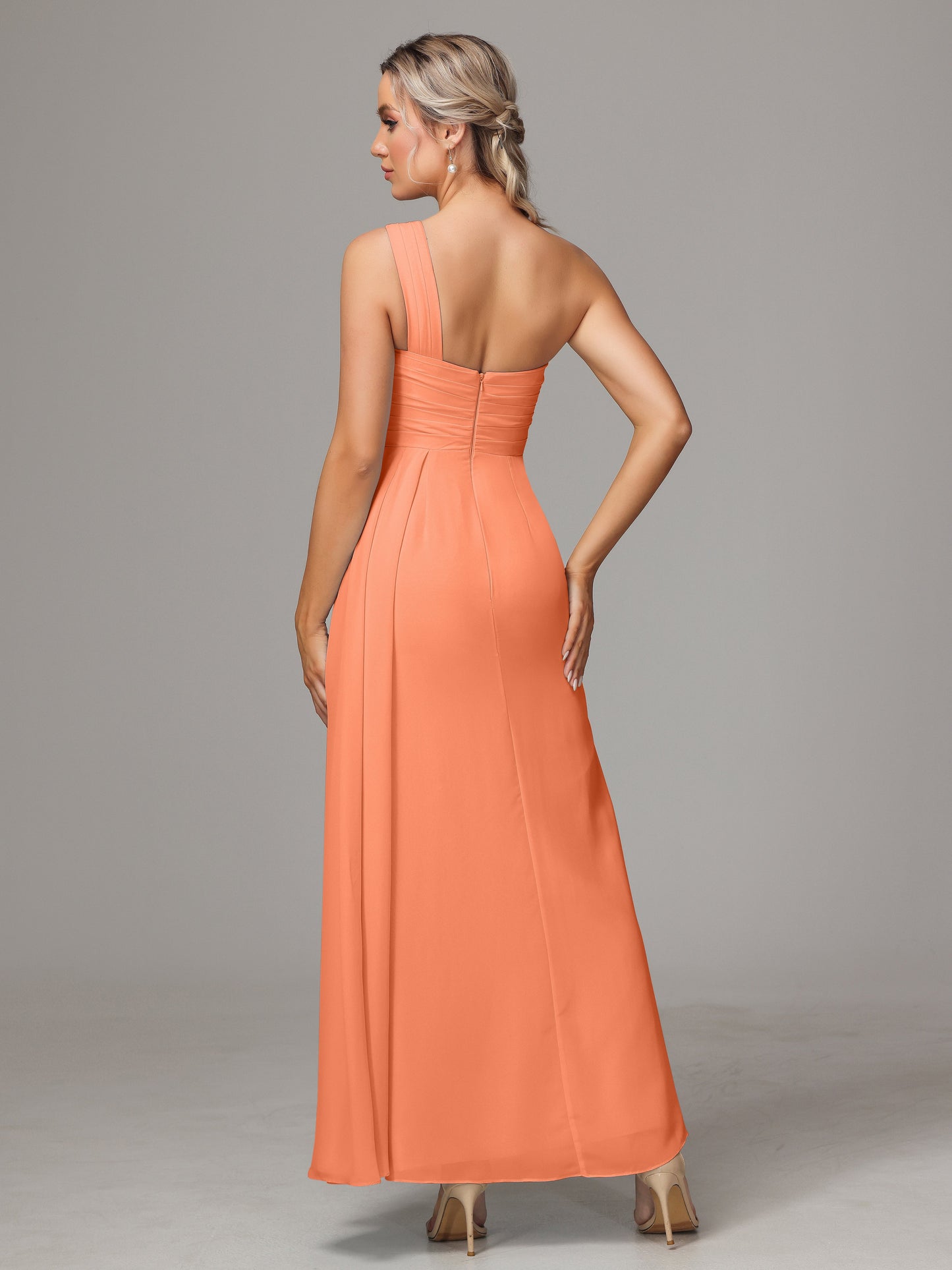 One Shoulder Floor Length Chiffon Bridesmaid Dress