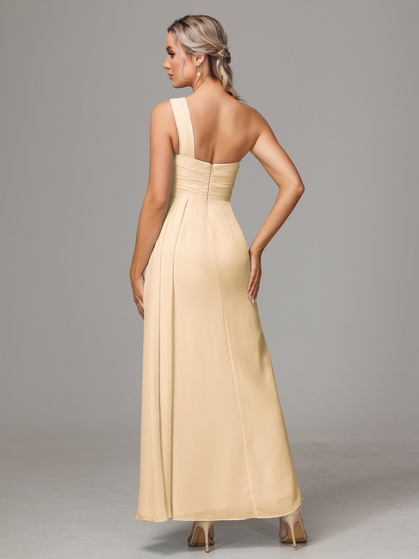 One Shoulder Floor Length Chiffon Bridesmaid Dress
