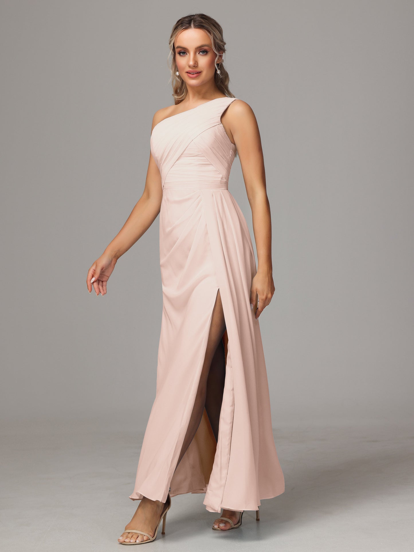 One Shoulder Floor Length Chiffon Bridesmaid Dress