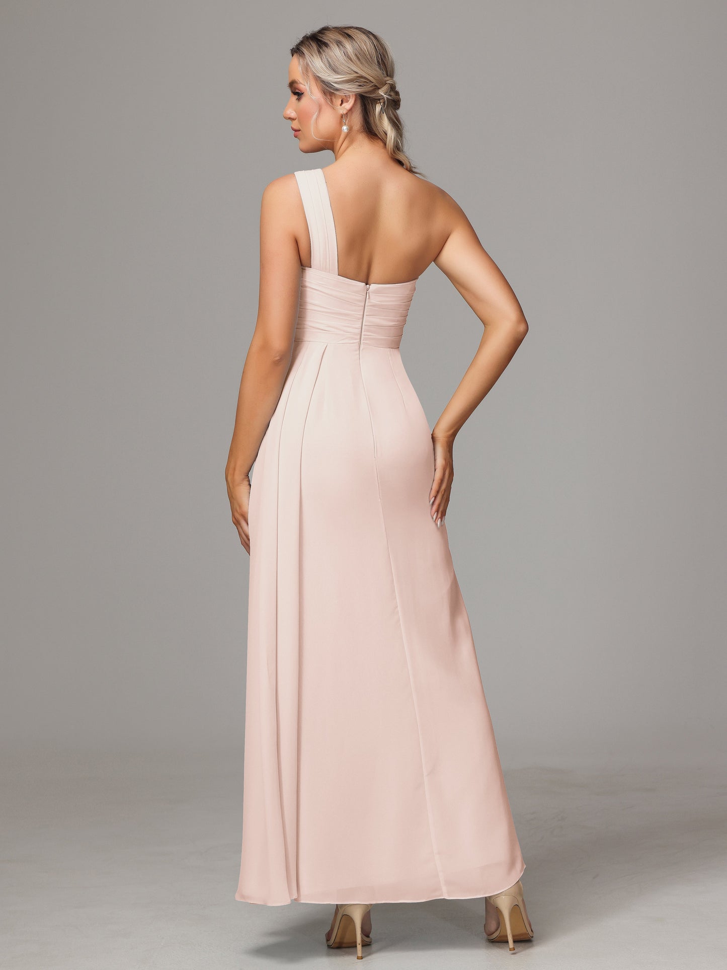 One Shoulder Floor Length Chiffon Bridesmaid Dress