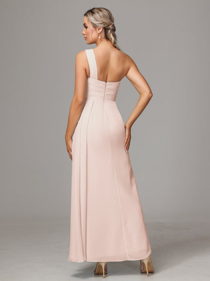 One Shoulder Floor Length Chiffon Bridesmaid Dress