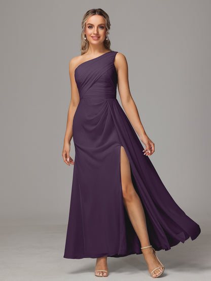 One Shoulder Floor Length Chiffon Bridesmaid Dress