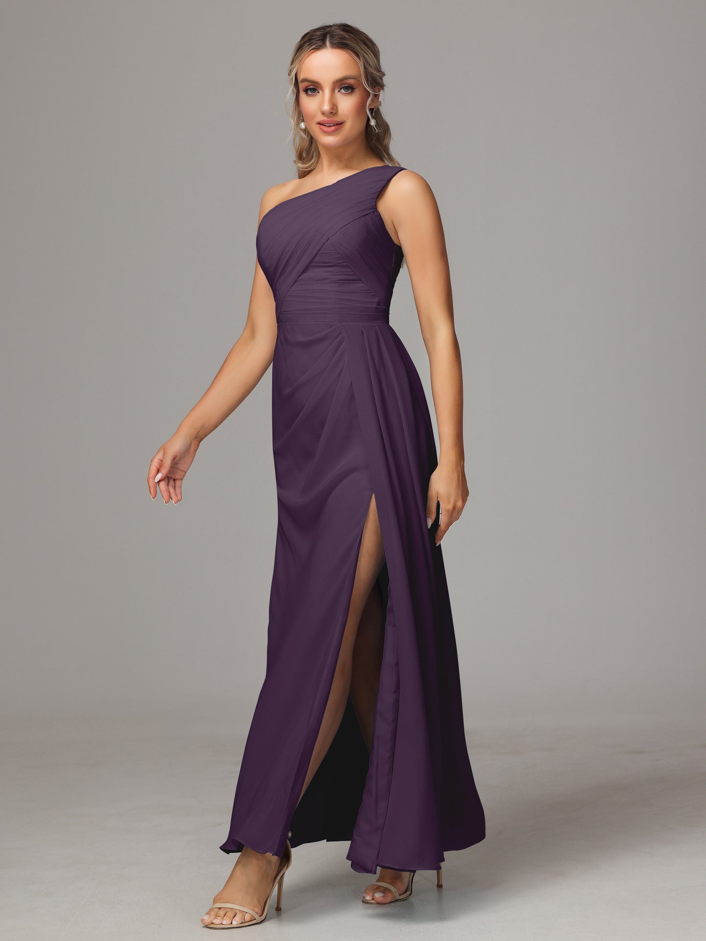 One Shoulder Floor Length Chiffon Bridesmaid Dress