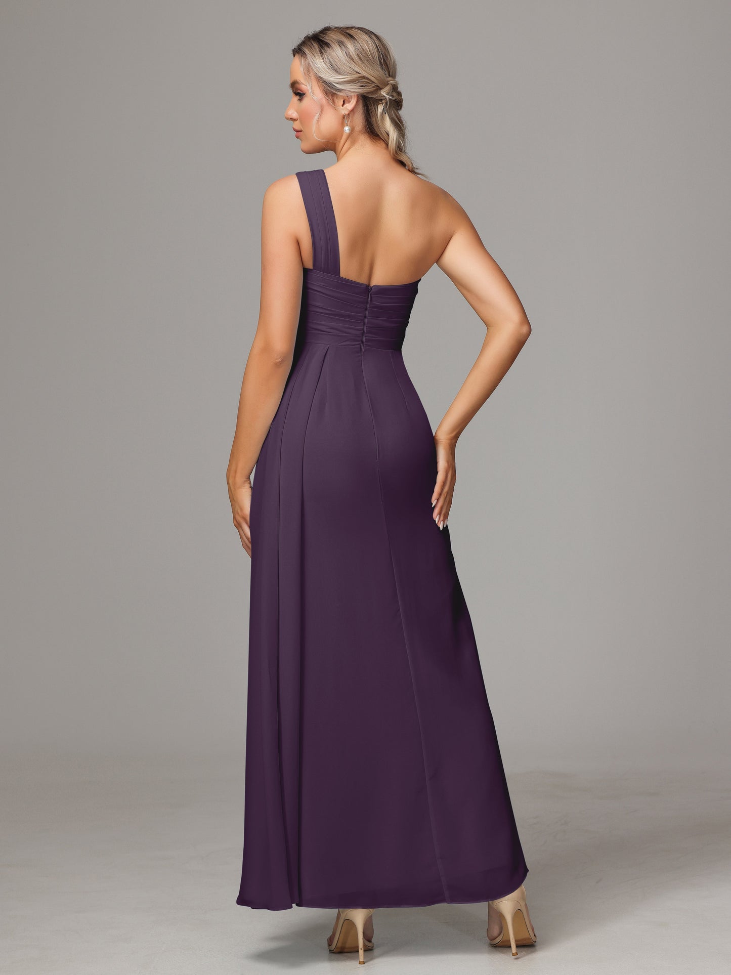 One Shoulder Floor Length Chiffon Bridesmaid Dress