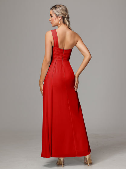 One Shoulder Floor Length Chiffon Bridesmaid Dress