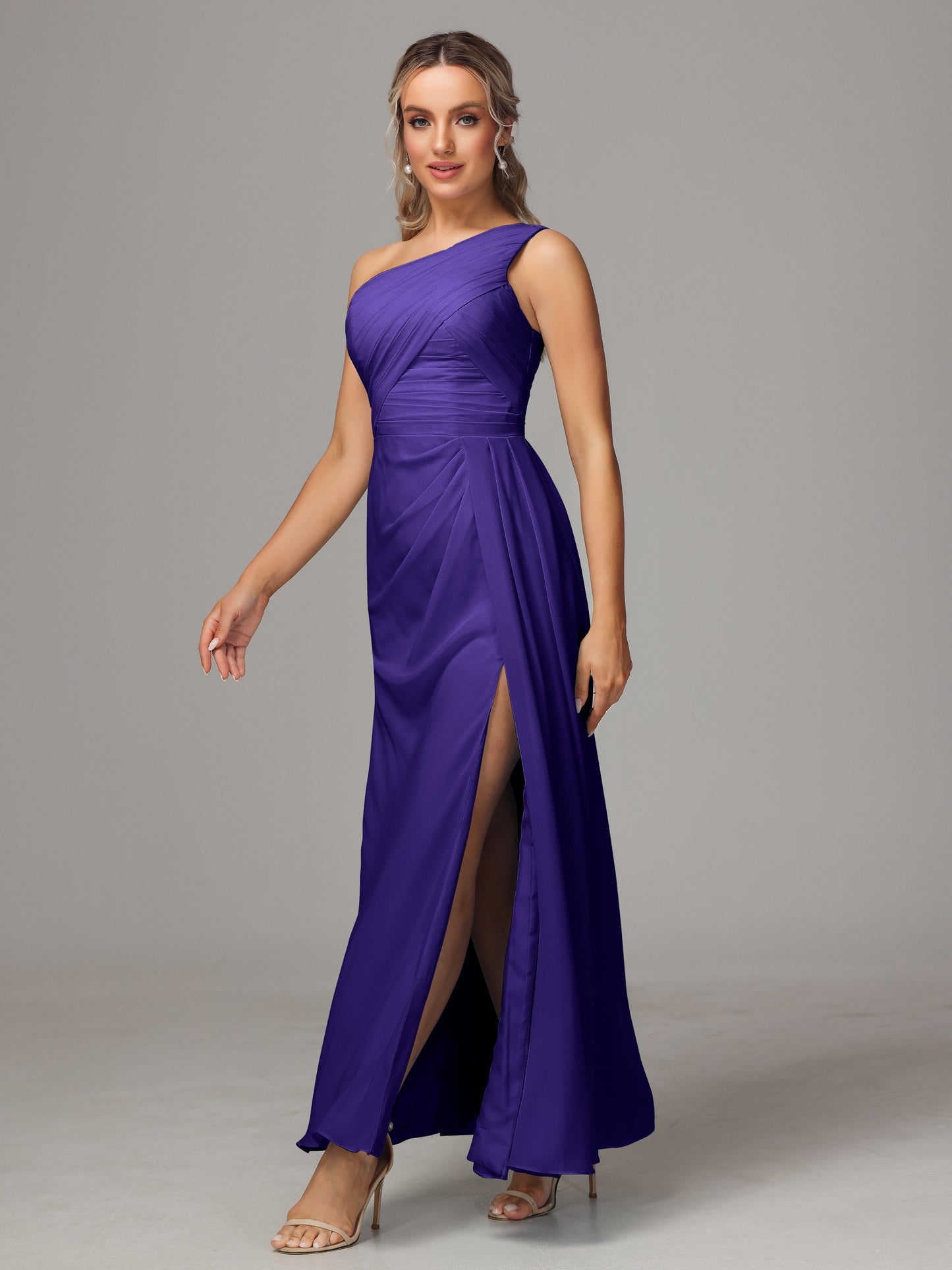 One Shoulder Floor Length Chiffon Bridesmaid Dress