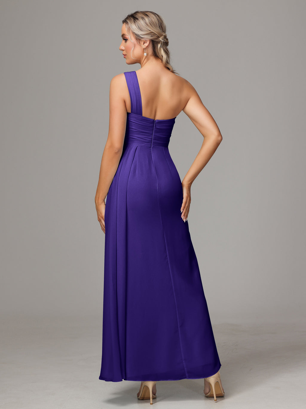 One Shoulder Floor Length Chiffon Bridesmaid Dress