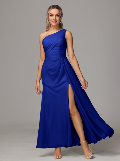 One Shoulder Floor Length Chiffon Bridesmaid Dress