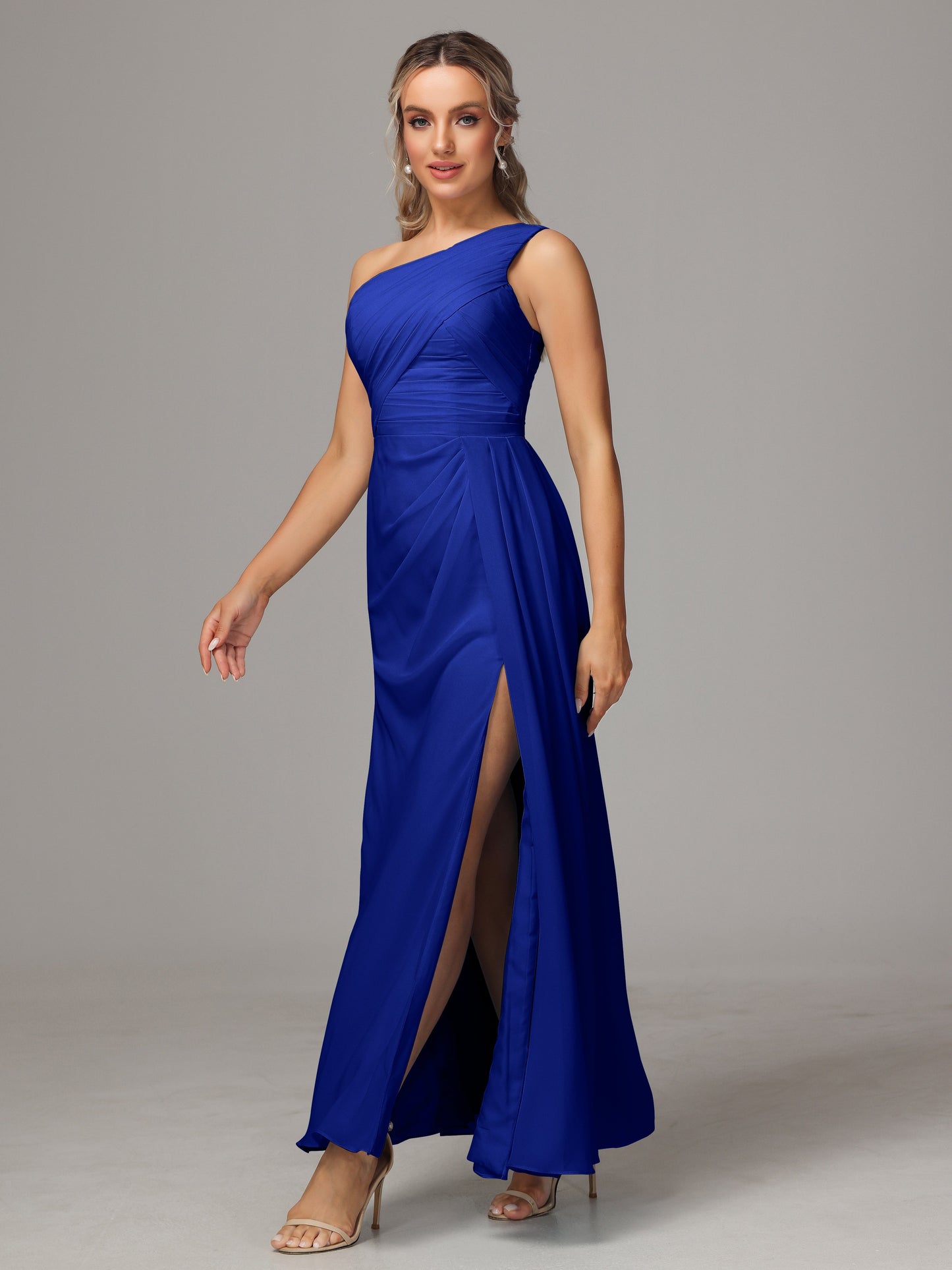 One Shoulder Floor Length Chiffon Bridesmaid Dress