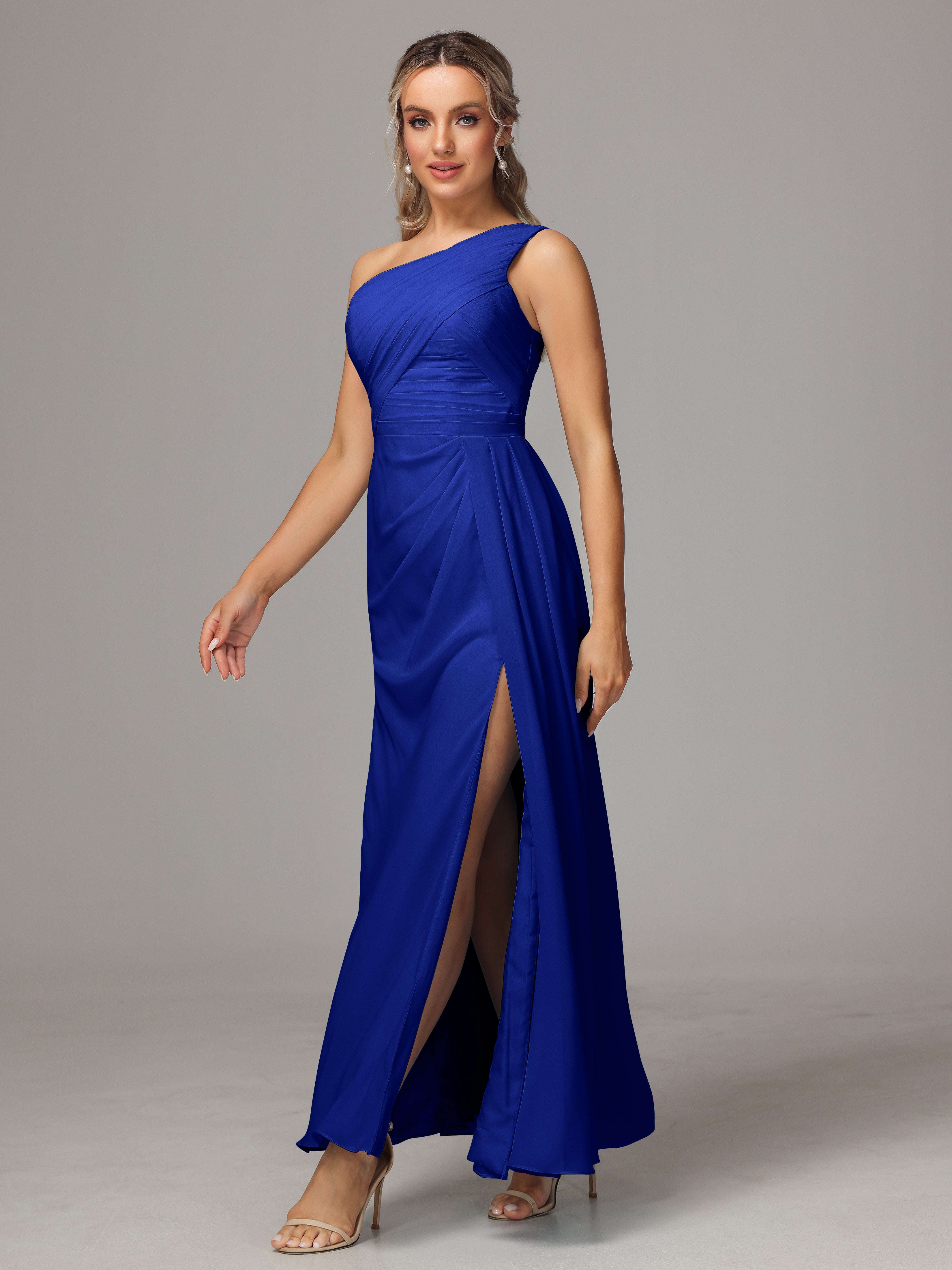One Shoulder Floor Length Chiffon Bridesmaid Dress