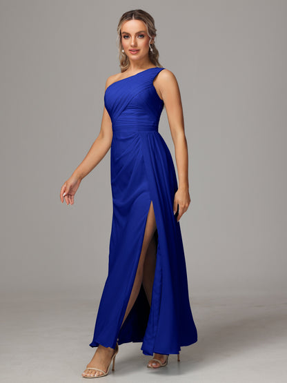 One Shoulder Floor Length Chiffon Bridesmaid Dress