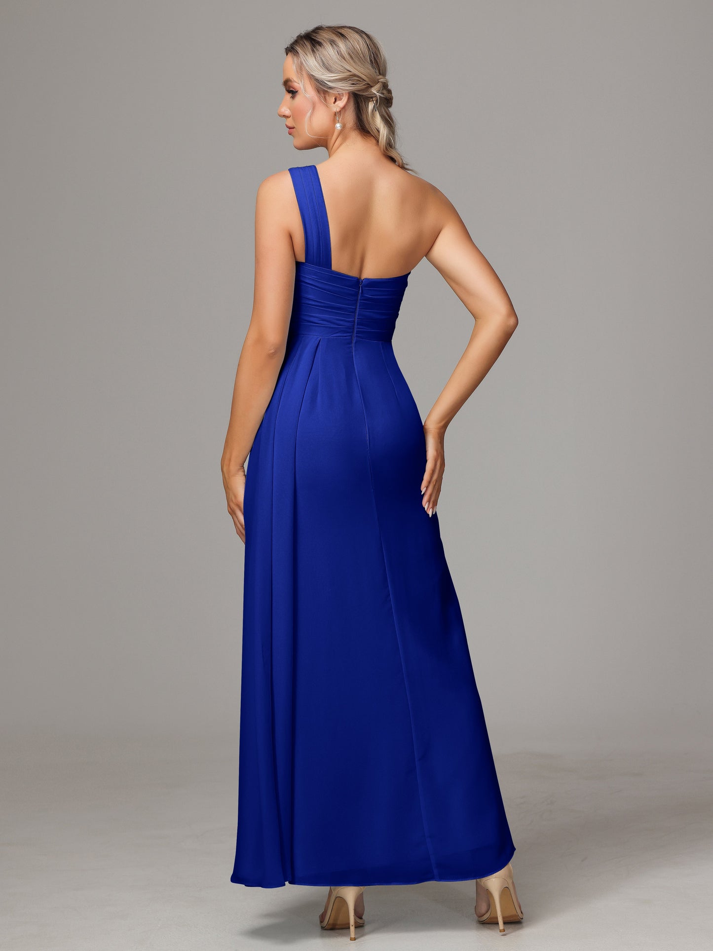 One Shoulder Floor Length Chiffon Bridesmaid Dress