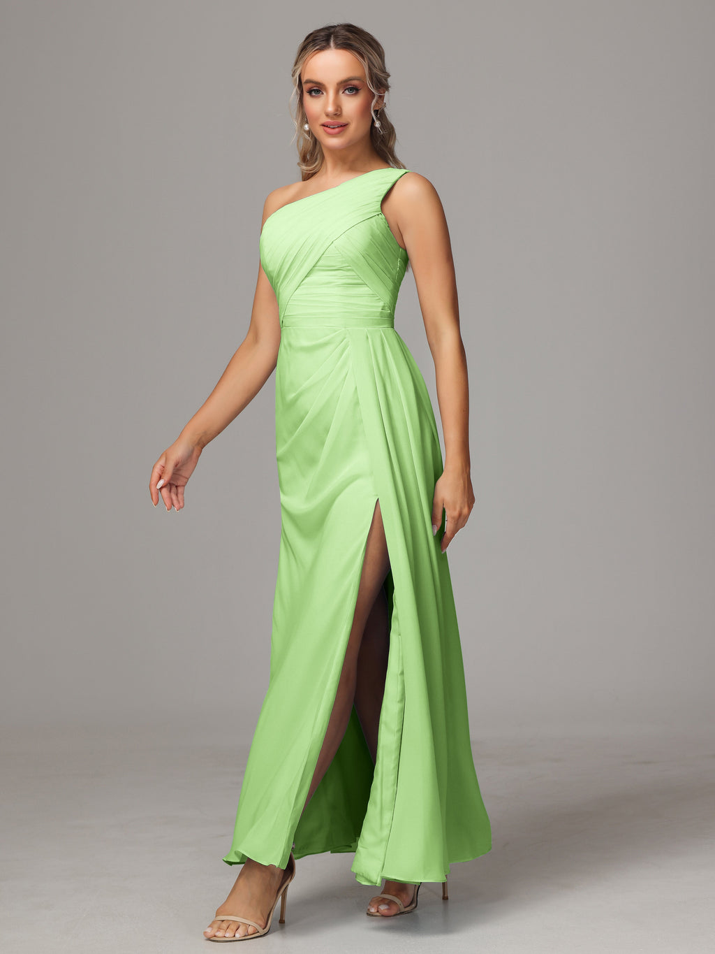 One Shoulder Floor Length Chiffon Bridesmaid Dress