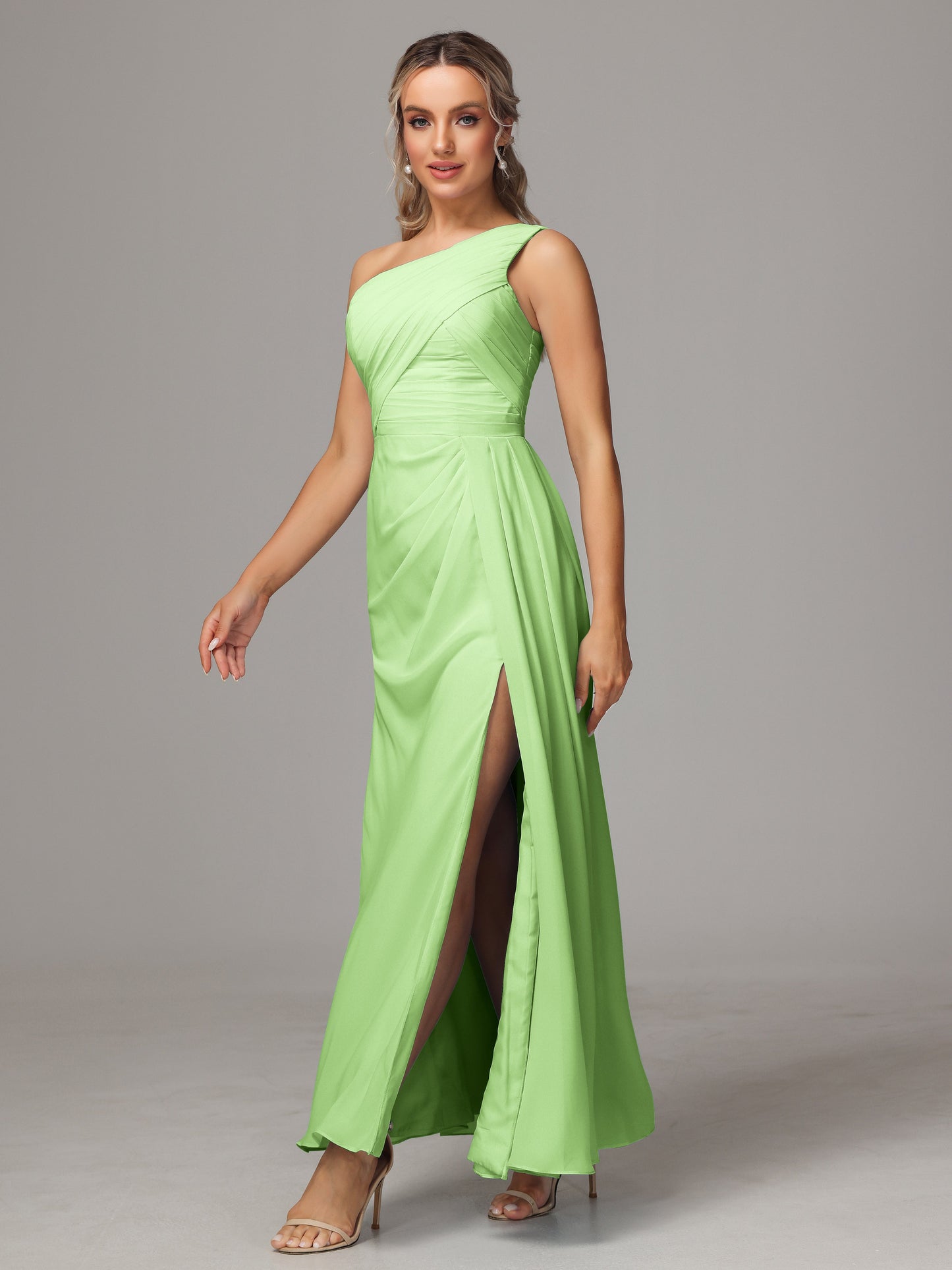 One Shoulder Floor Length Chiffon Bridesmaid Dress