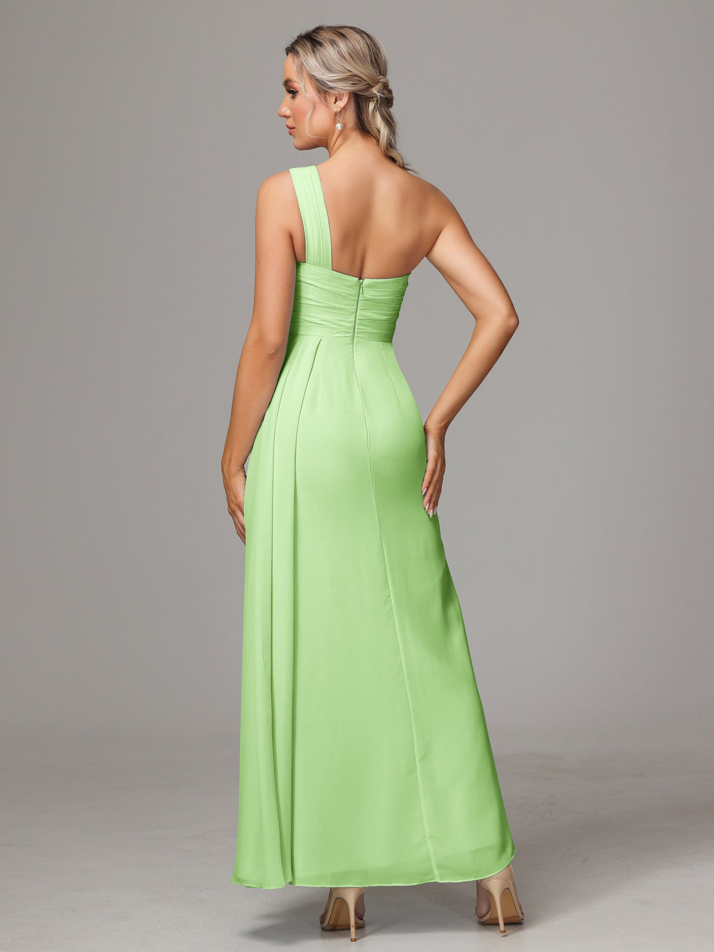 One Shoulder Floor Length Chiffon Bridesmaid Dress