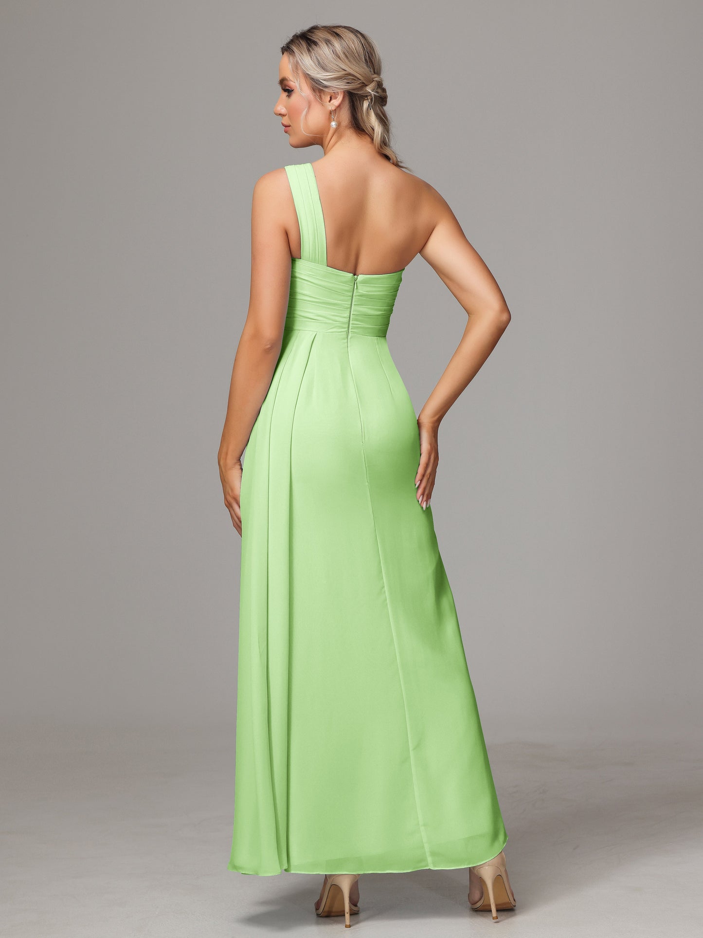 One Shoulder Floor Length Chiffon Bridesmaid Dress