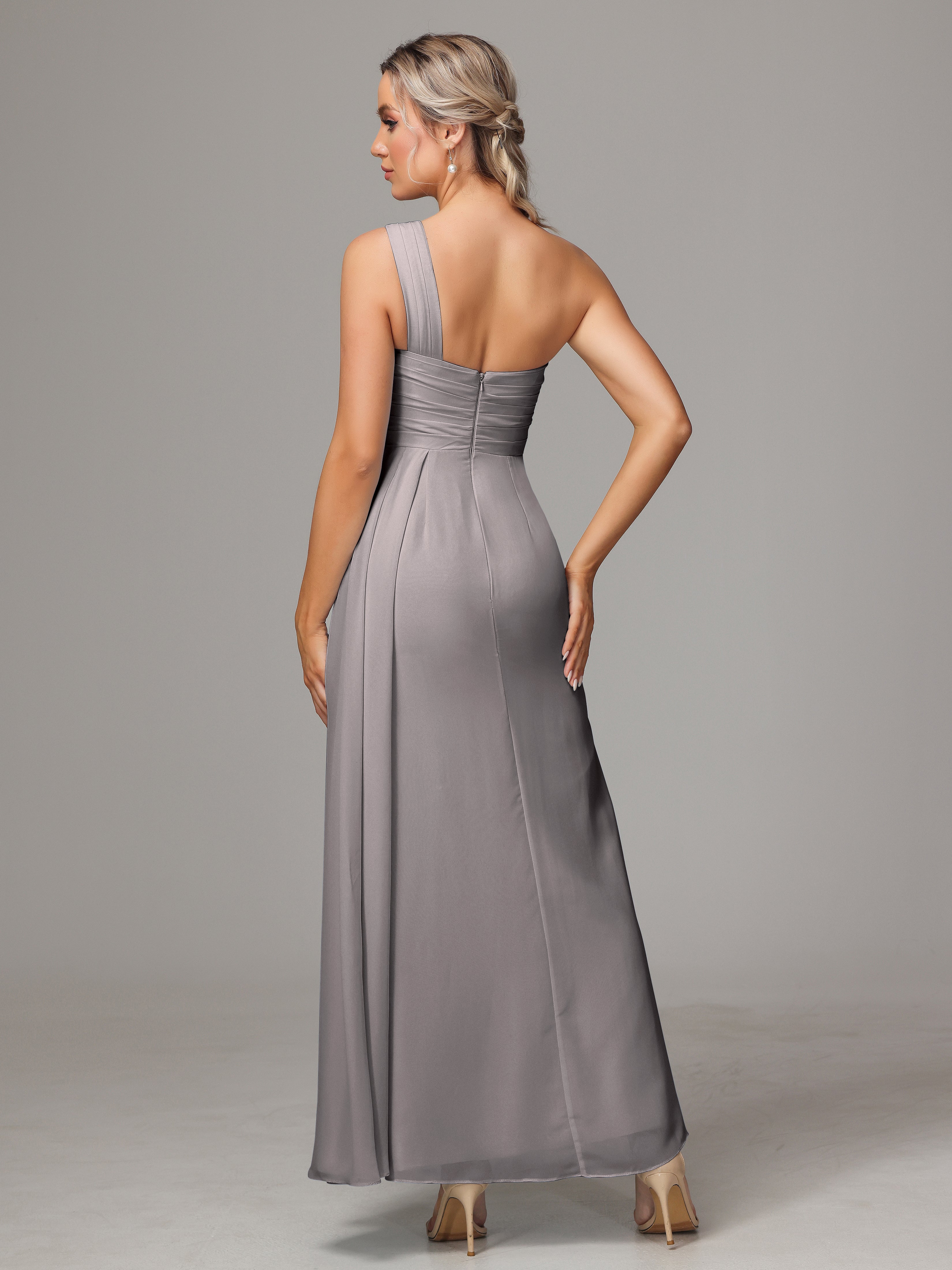 One Shoulder Floor Length Chiffon Bridesmaid Dress