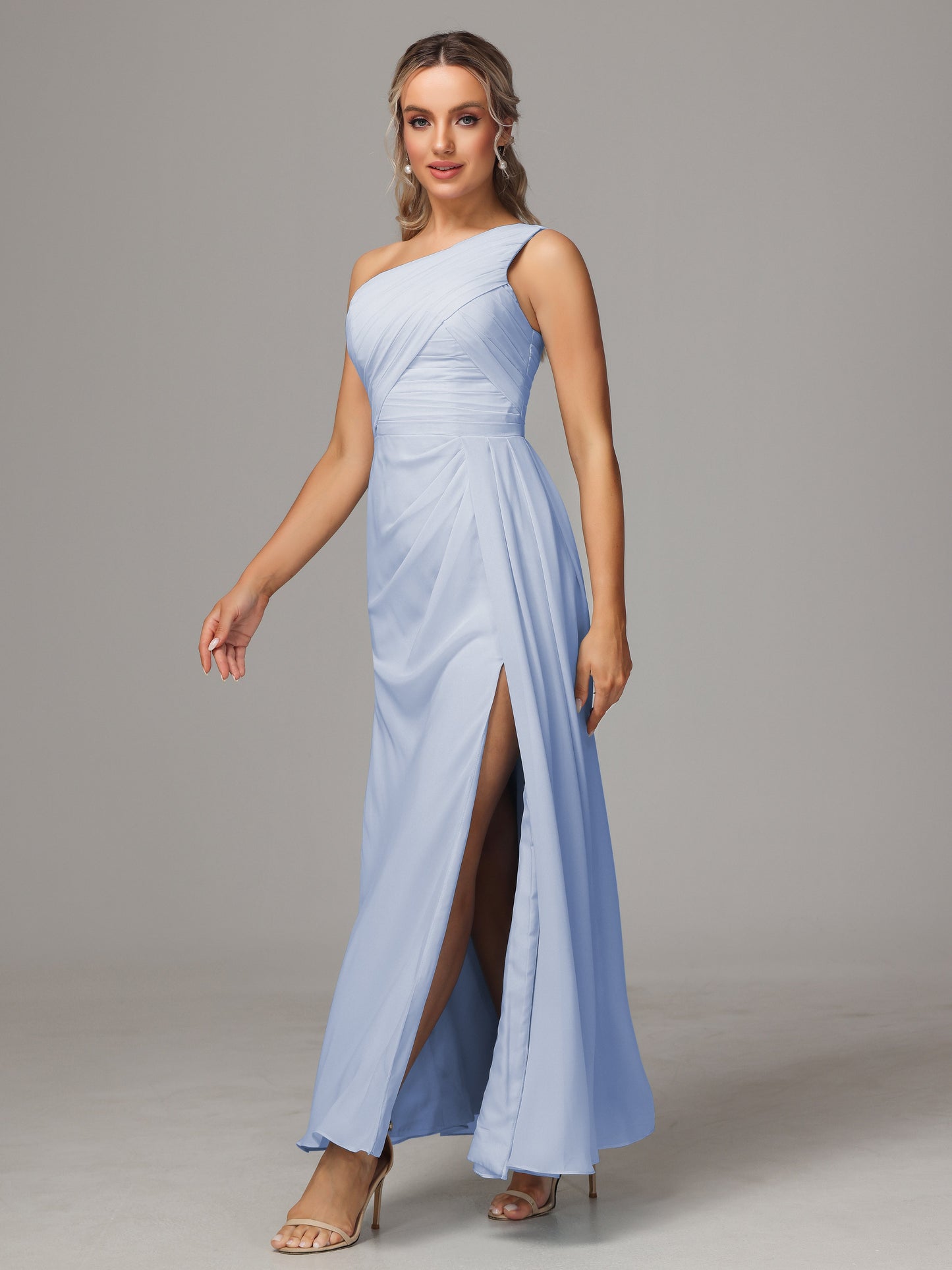One Shoulder Floor Length Chiffon Bridesmaid Dress