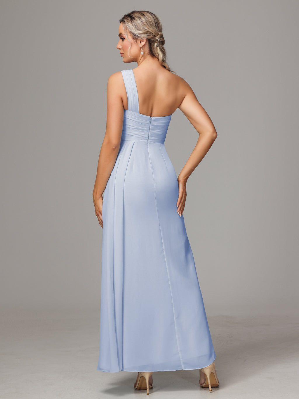 One Shoulder Floor Length Chiffon Bridesmaid Dress
