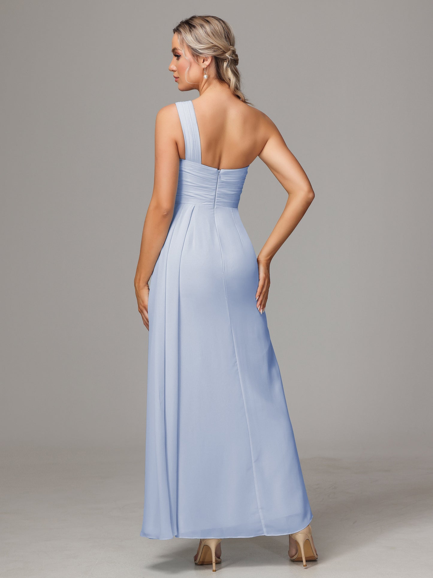 One Shoulder Floor Length Chiffon Bridesmaid Dress