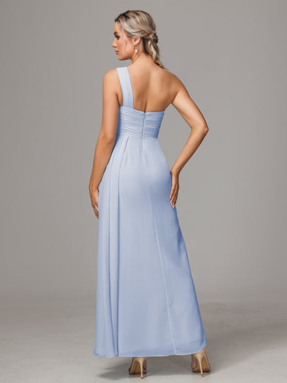 One Shoulder Floor Length Chiffon Bridesmaid Dress