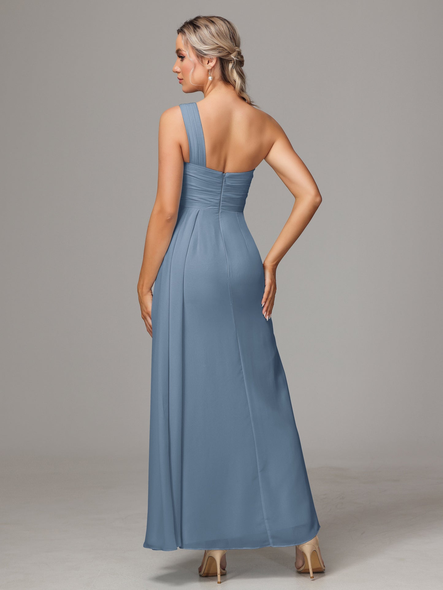 One Shoulder Floor Length Chiffon Bridesmaid Dress