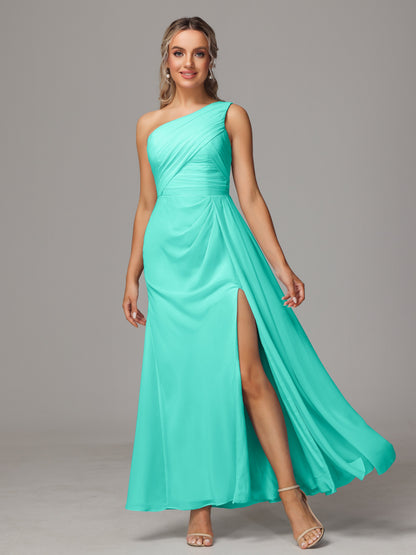 One Shoulder Floor Length Chiffon Bridesmaid Dress
