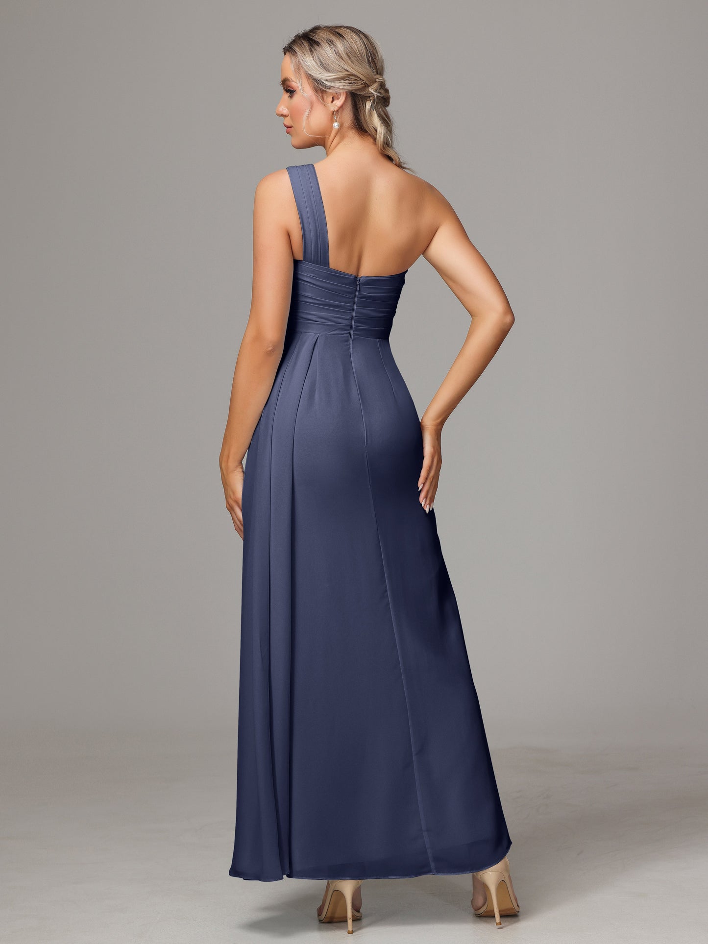 One Shoulder Floor Length Chiffon Bridesmaid Dress