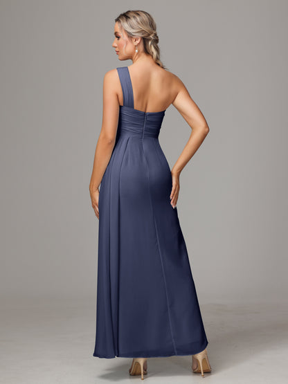 One Shoulder Floor Length Chiffon Bridesmaid Dress