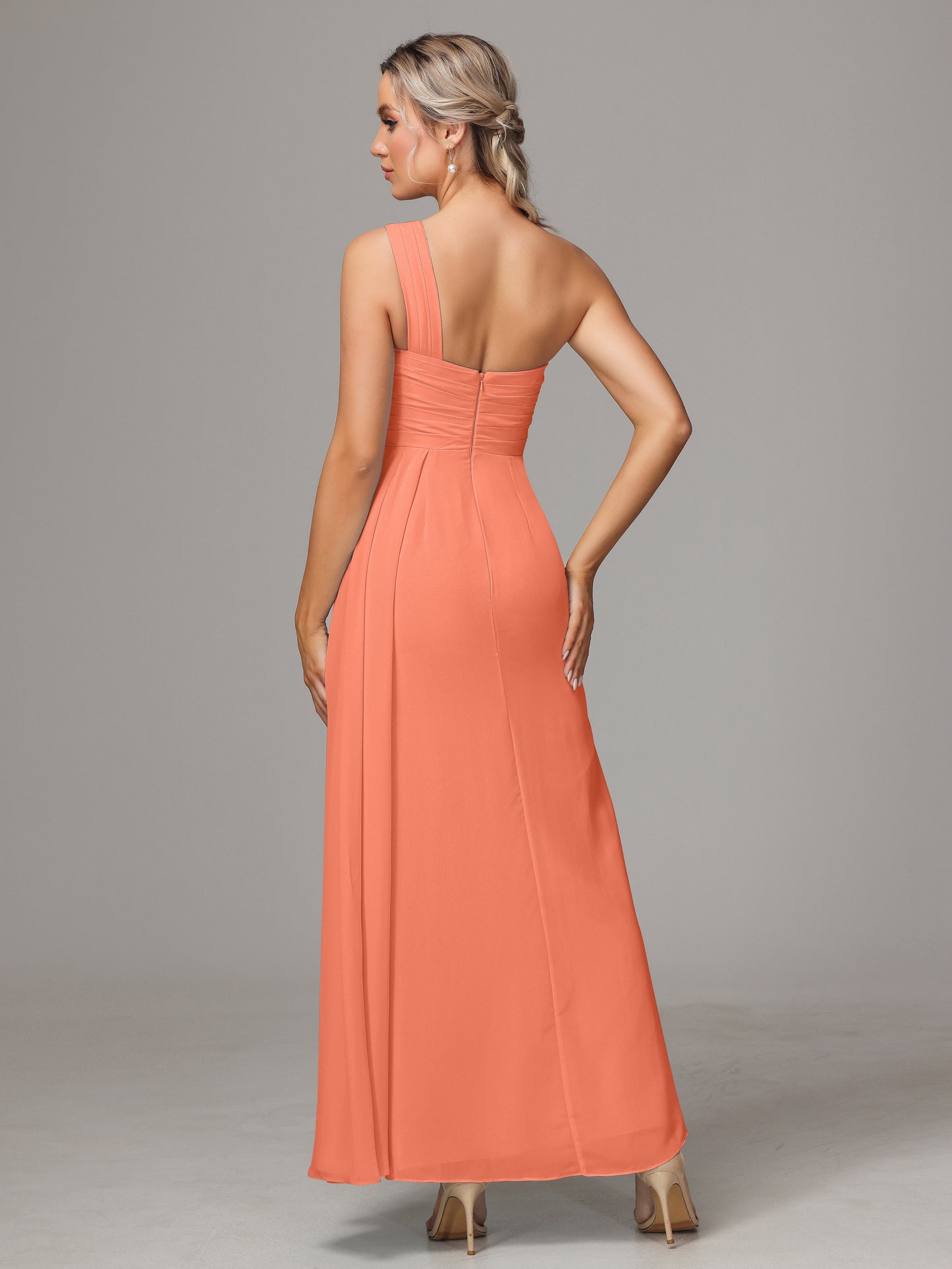 One Shoulder Floor Length Chiffon Bridesmaid Dress