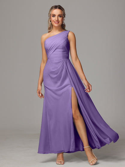 One Shoulder Floor Length Chiffon Bridesmaid Dress