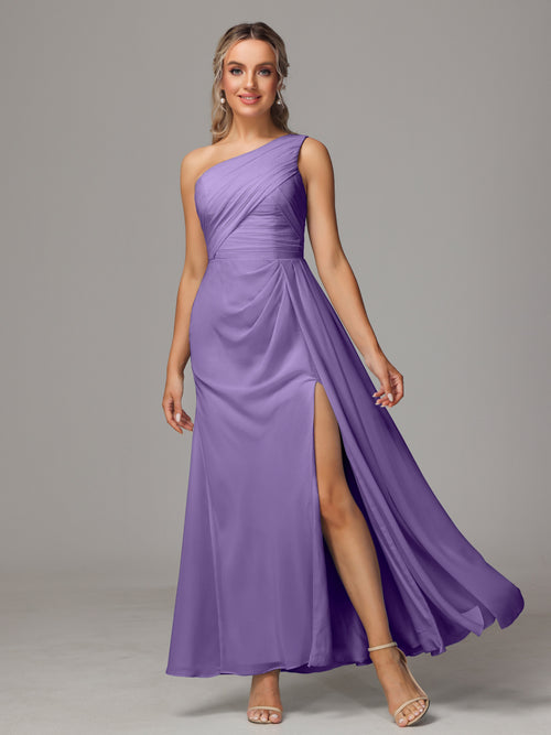 One Shoulder Floor Length Chiffon Bridesmaid Dress