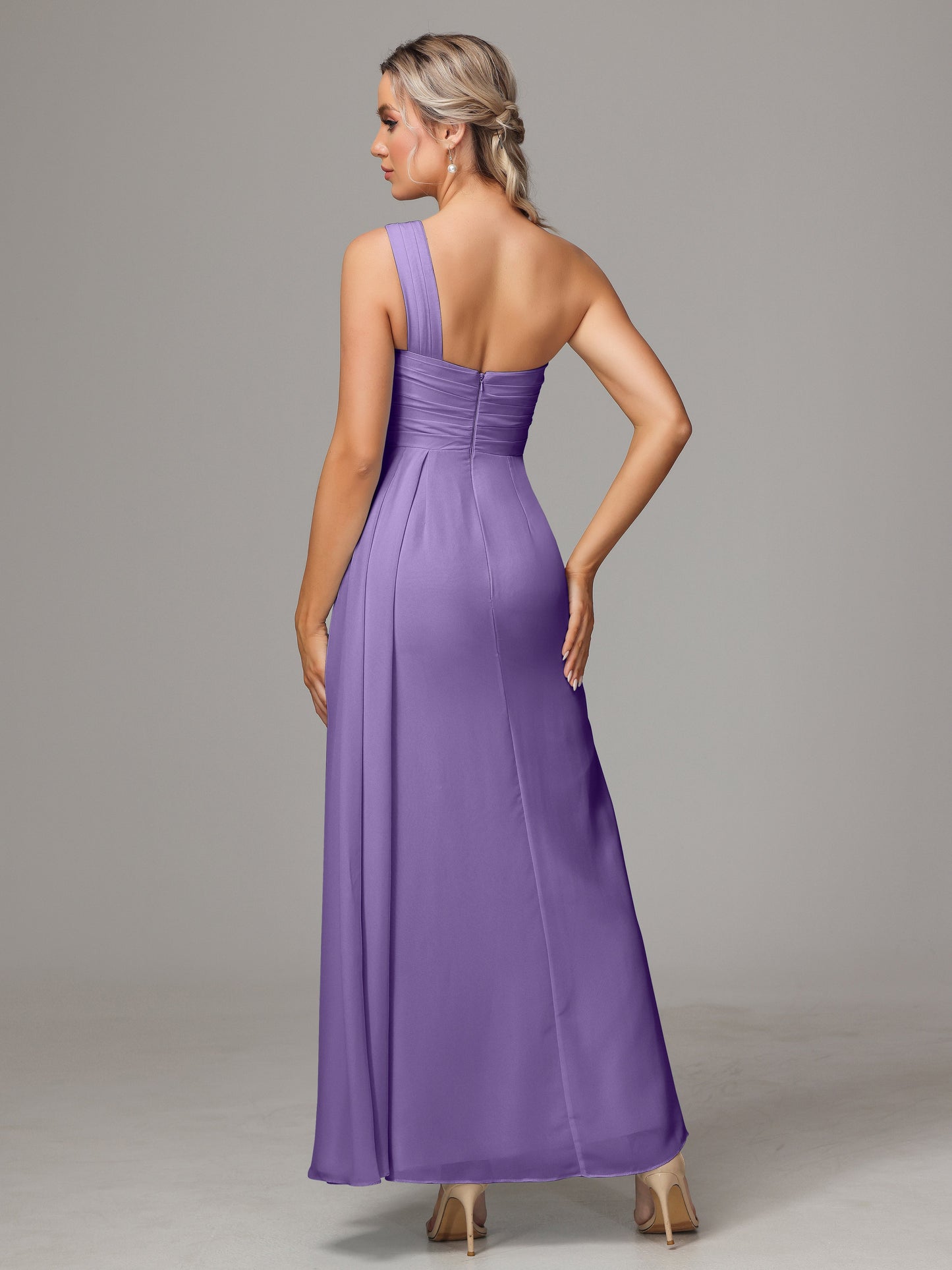 One Shoulder Floor Length Chiffon Bridesmaid Dress