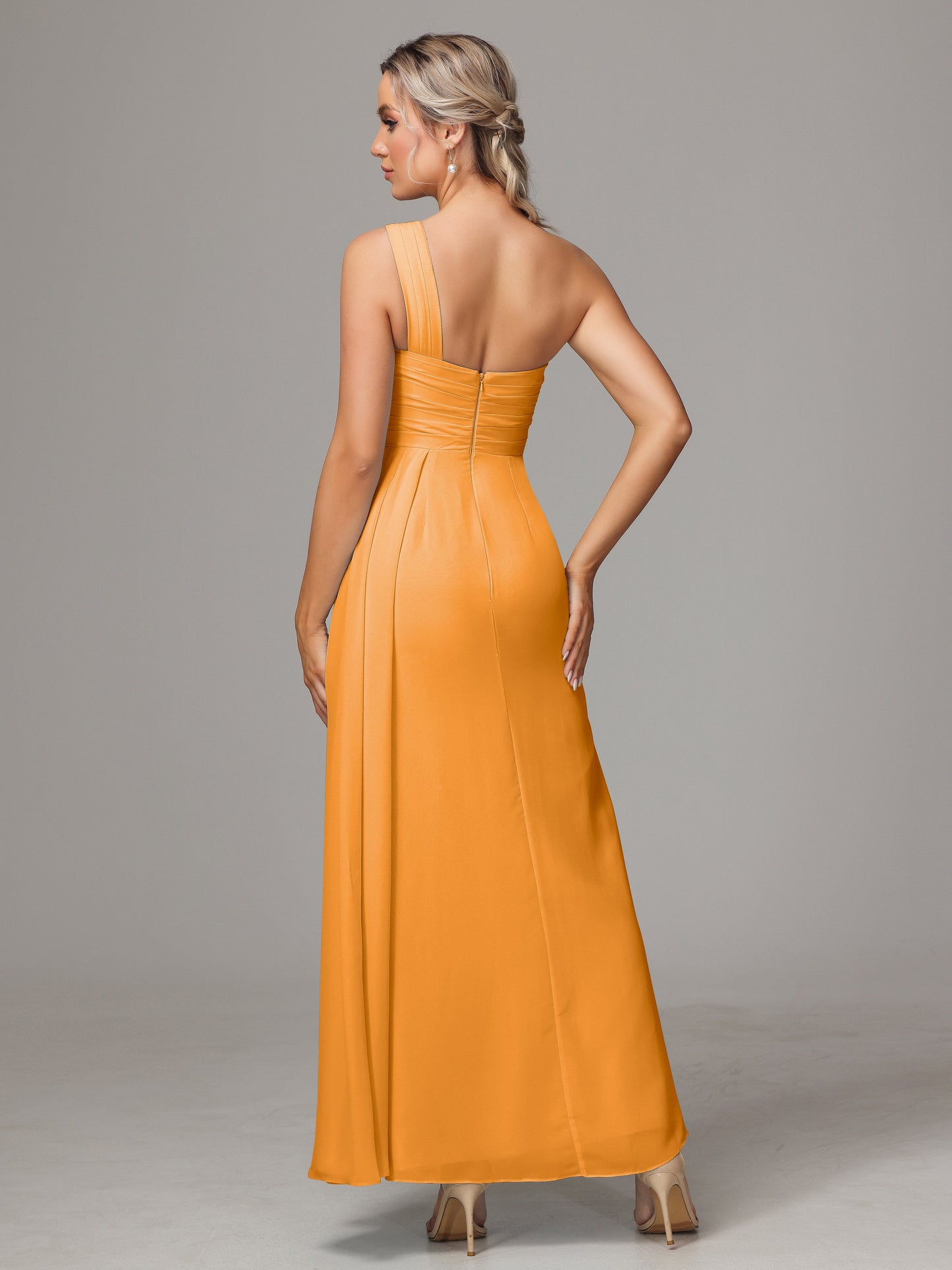 One Shoulder Floor Length Chiffon Bridesmaid Dress
