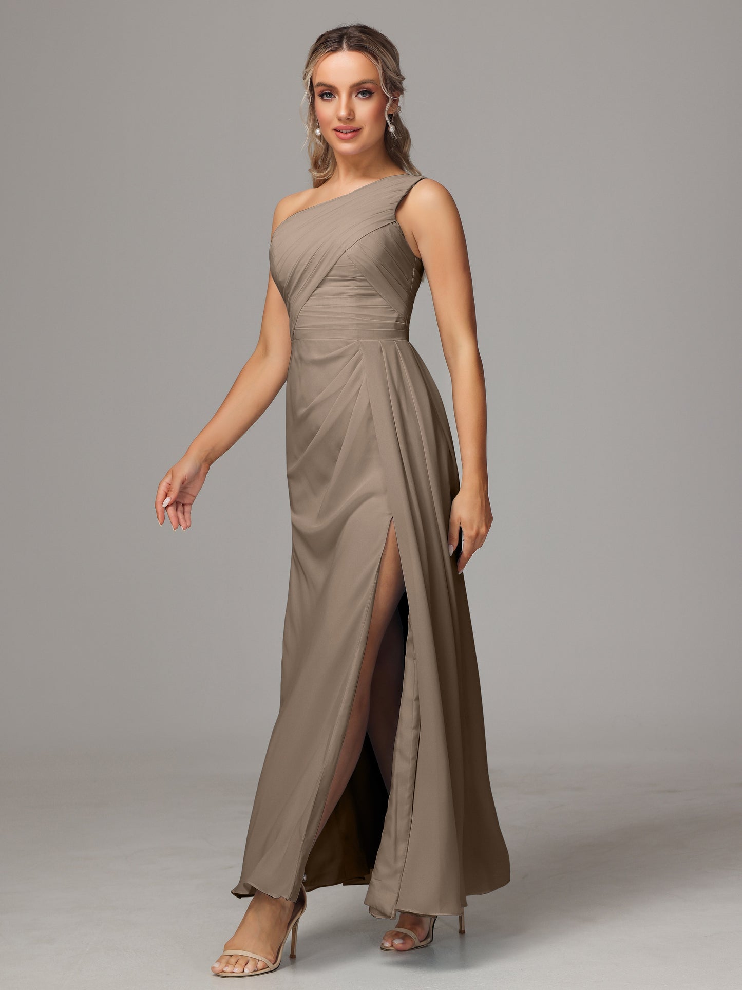 One Shoulder Floor Length Chiffon Bridesmaid Dress