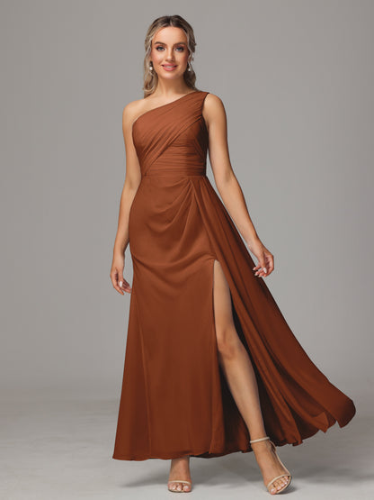 One Shoulder Floor Length Chiffon Bridesmaid Dress