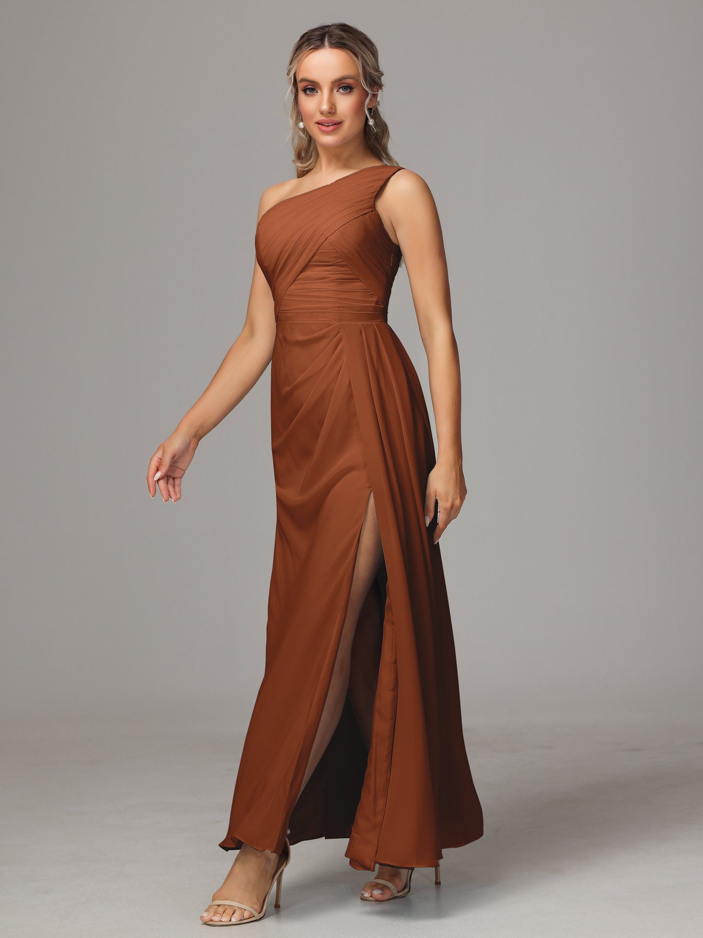 One Shoulder Floor Length Chiffon Bridesmaid Dress